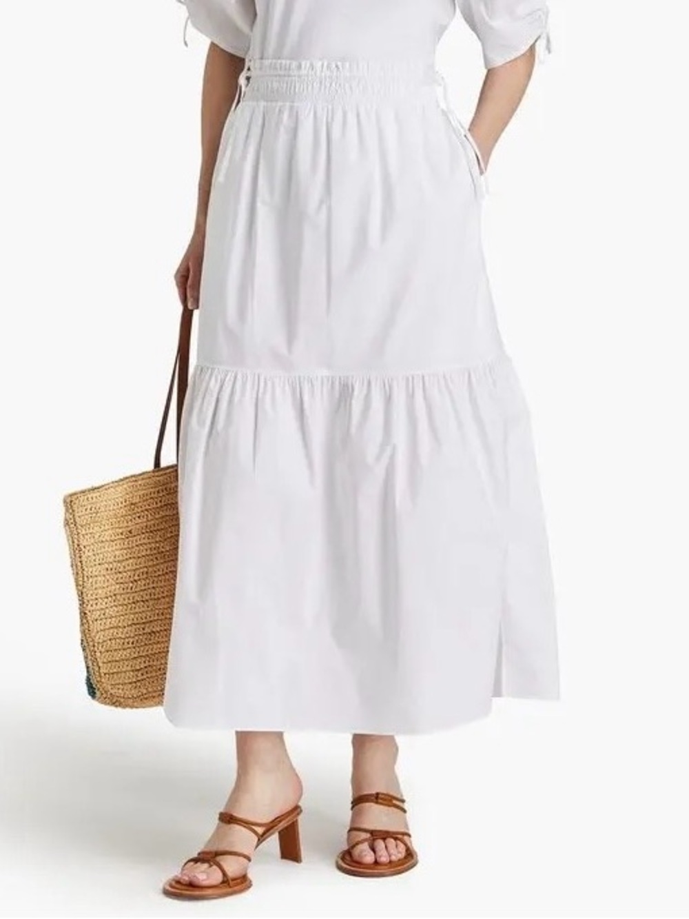 FRAME White Tiered Cotton Poplin Maxi Skirt, size S